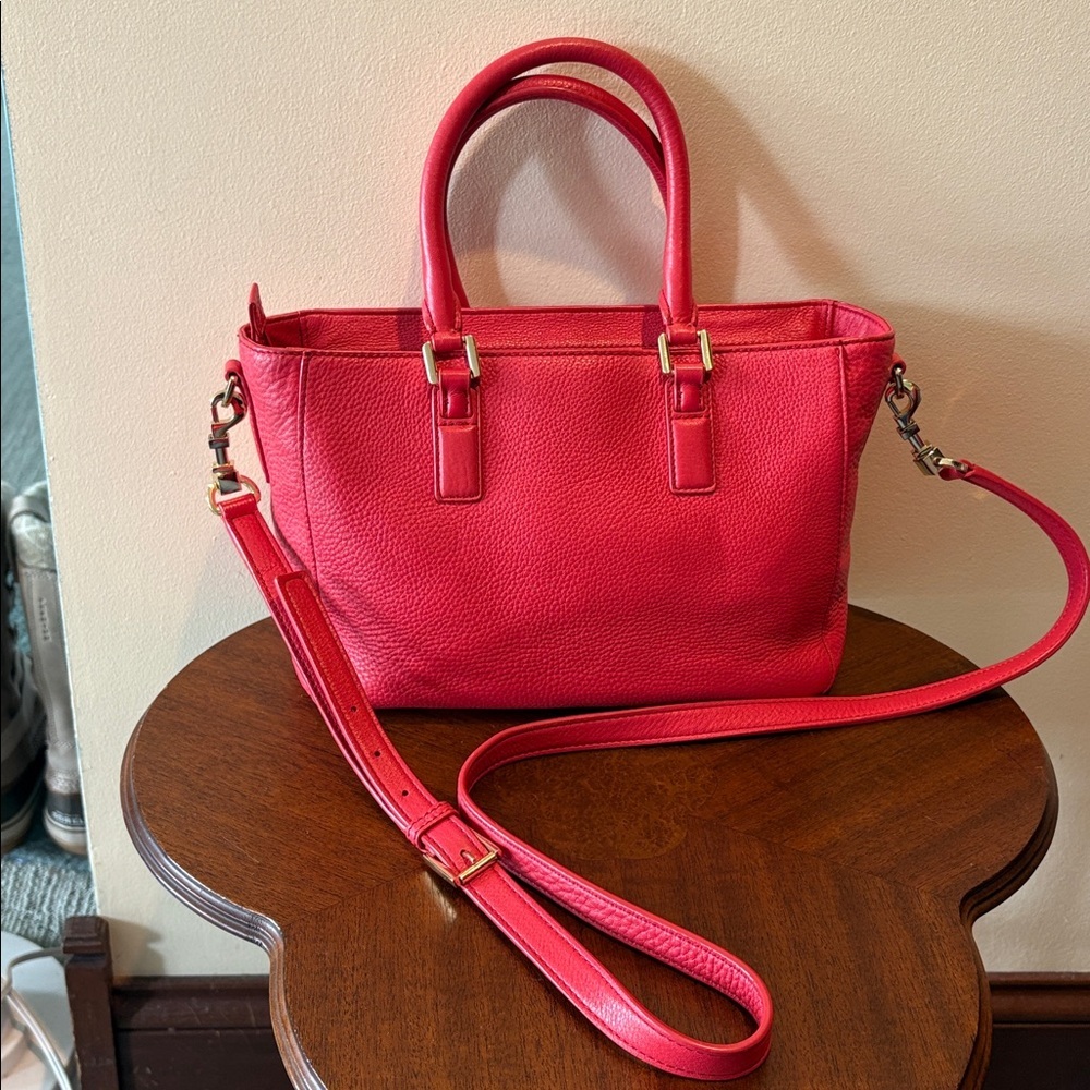 Tory Burch  Satchel  crossbody bag
Pebbled Leather  Red  front pocket, gold tone - Picture 8 of 17